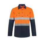 Lightweight Hi Vis L/S Closed Front Vented Cotton Work Shirt With Reflective Tape