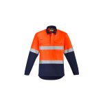 Mens Orange Flame Hi Vis Closed Front Shirt - Hoop Taped