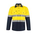 Hi Vis L/S Closed Front Cotton Work Shirt With Reflective Tape