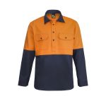Heavy Duty Hi Vis L/S Hybrid Closed Front Cotton Work Shirt