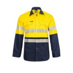 Hi Vis L/S Cotton Work Shirt With Industrial Laundry Tape And Press Studs