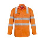 Lightweight Hi Vis Long Sleeve Vented Cotton Work Shirt With Shoulder Pattern Reflective Tape