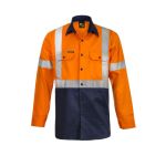 Hi Vis Long Sleeve Cotton Work Shirt With X Pattern Reflective Tape - NSW Rail Compliant