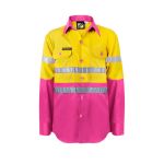 Kids Lightweight Two Tone L/S Cotton Work Shirt With Reflective Tape