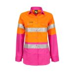 Ladies Lightweight Hi Vis L/S Vented Cotton Work Shirt With Reflective Tape