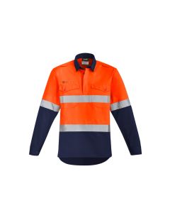 Mens Orange Flame Hi Vis Closed Front Shirt - Hoop Taped