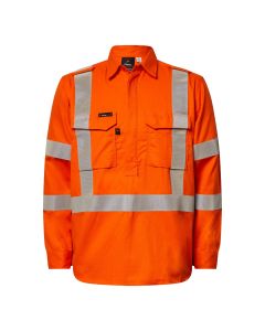 HRC2 Men's Hi Vis Closed Front Shirt With X Pattern FR Tape - NSW Rail Compliant