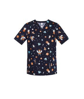 Womens Printed Space Party Scrub Top