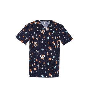 Mens Printed Space Party Scrub Top