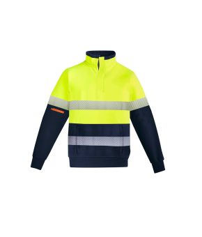 Mens Orange Flame Hi Vis 1/4 Zip Fleece Pullover - Hoop Taped
