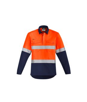 Mens Orange Flame Hi Vis Closed Front Shirt - Hoop Taped