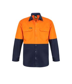 Hi Vis L/S Cotton Work Shirt With Press Studs