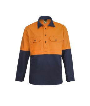 Heavy Duty Hi Vis L/S Hybrid Closed Front Cotton Work Shirt