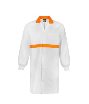 Food Industry L/S Dustcoat With Contrast Collar, Chestband, Internal Patch Pockets
