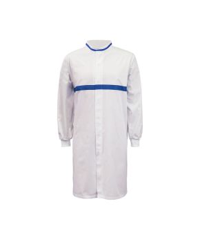 Food Industry L/S Long Dustcoat With Mandarin Collar, Contrast Trims On Collar And Chest