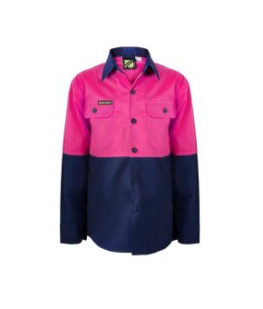 Kids Lightweight Two Tone L/S Cotton Work Shirt